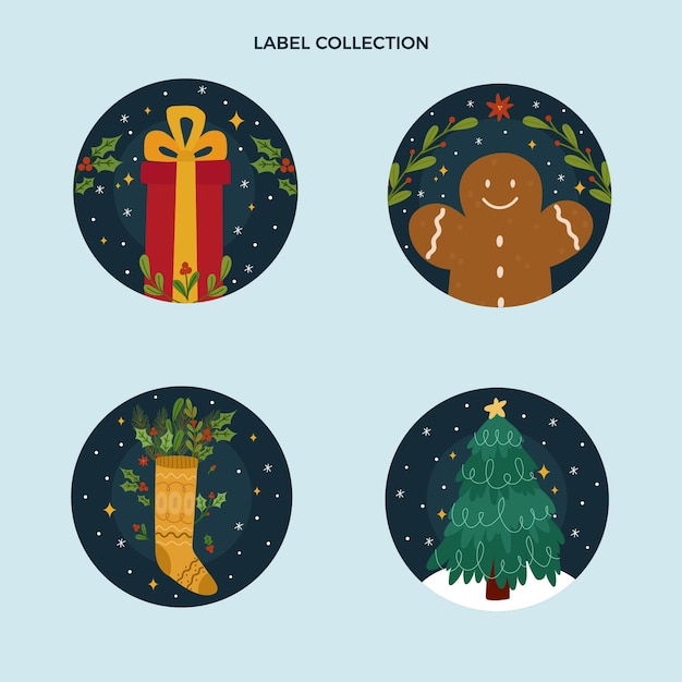 Vector flat christmas labels collection