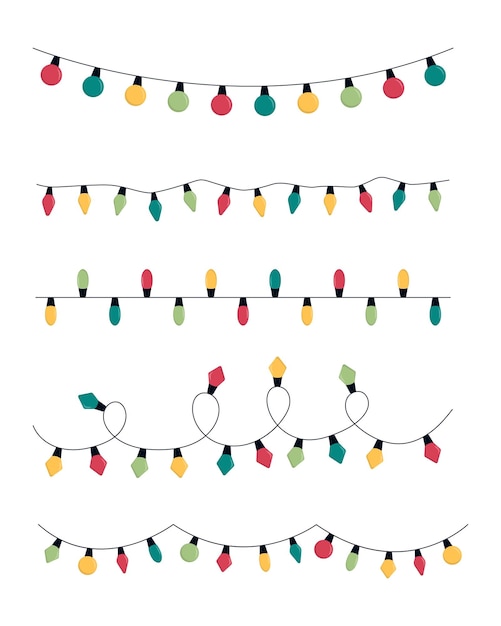 Vector flat christmas lights set xmas light strings