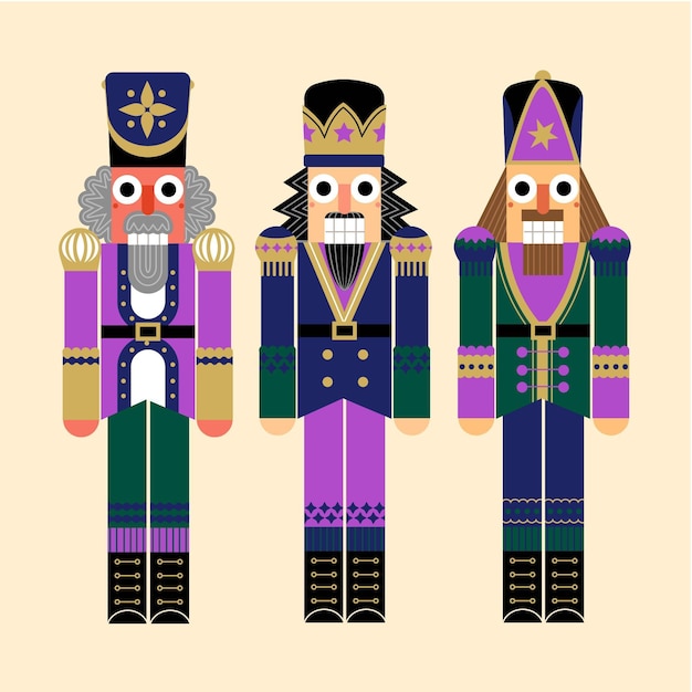 Vector flat christmas nutcrackers collection