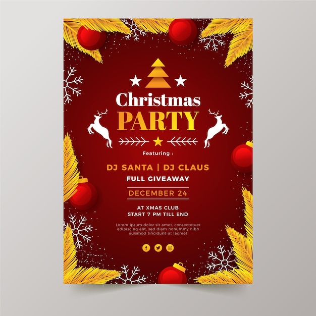 Flat christmas party flyer template with photo