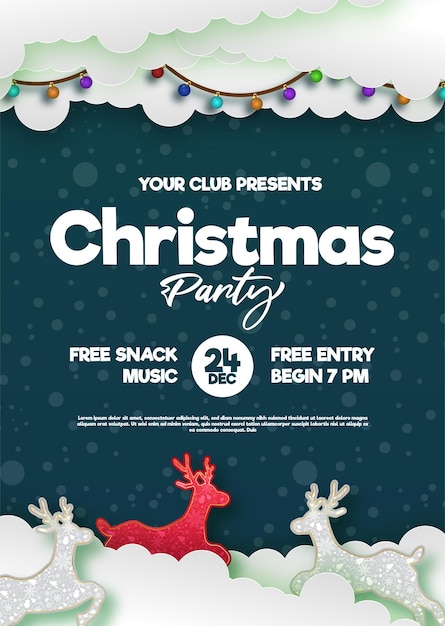 Flat christmas party poster template