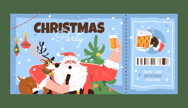 Flat christmas party ticket template