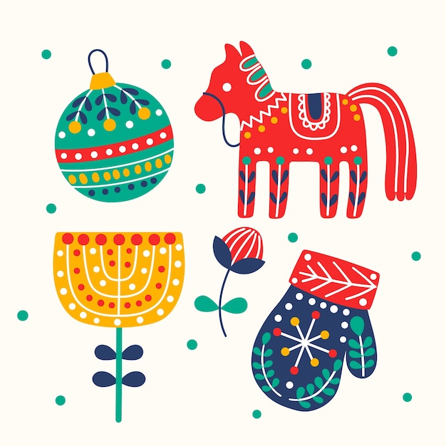 Vector flat christmas scandinavian elements collection