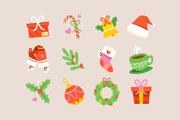 Vector flat christmas season elements collection