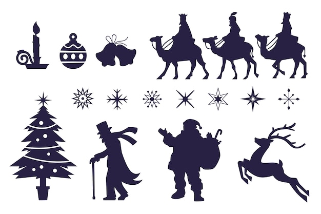 Vector flat christmas season elements silhouette