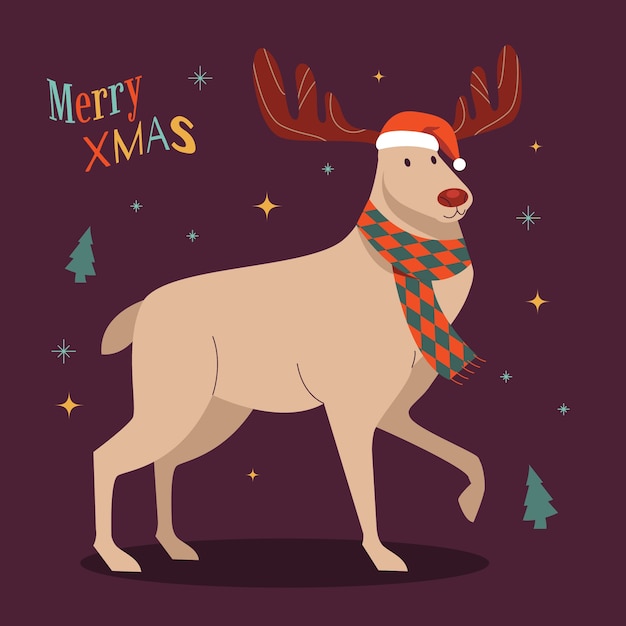 Flat christmas season illustration with reindeer