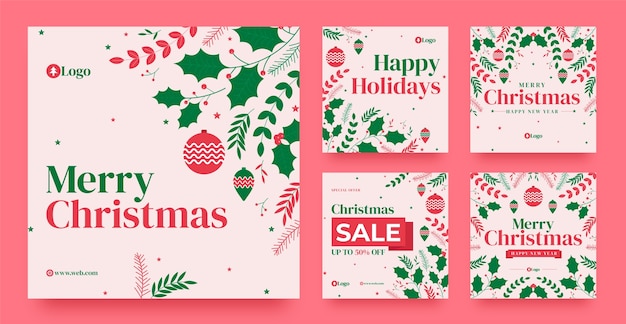 Vector flat christmas season instagram posts collection