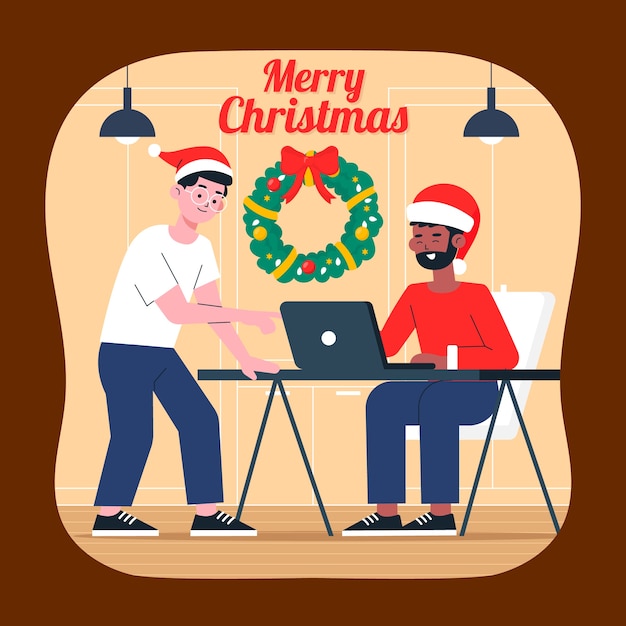 Flat christmas season office illustration