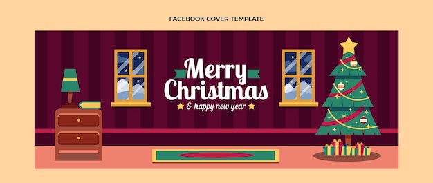 Flat christmas social media cover template