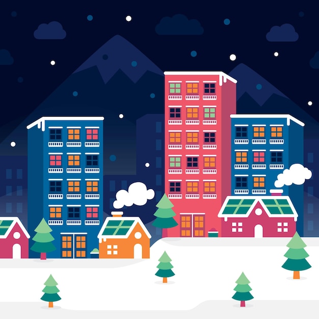flat christmas town illustration