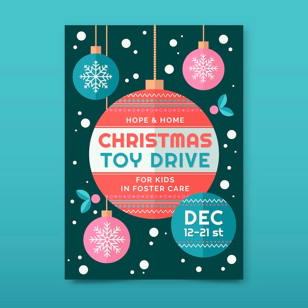 Flat christmas toy drive vertical poster template