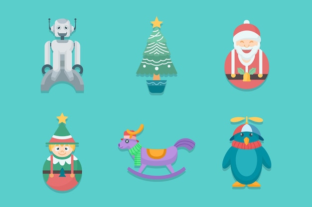 Vector flat christmas toys collection