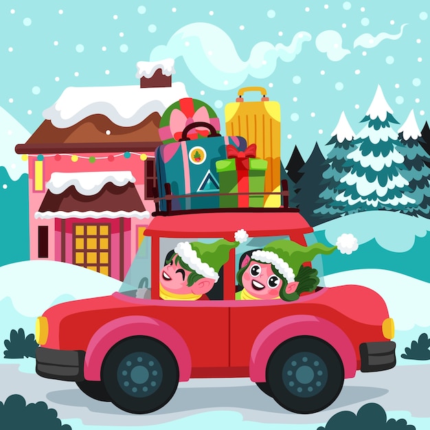 Vector flat christmas travel illustration