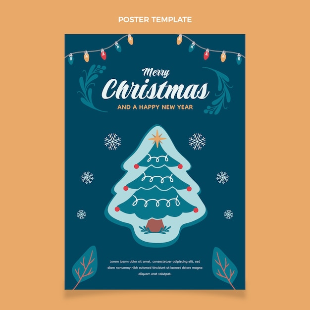 플랫 크리스마스 세로 포스터 템플릿