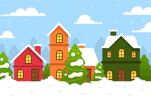 Flat christmas village illustration