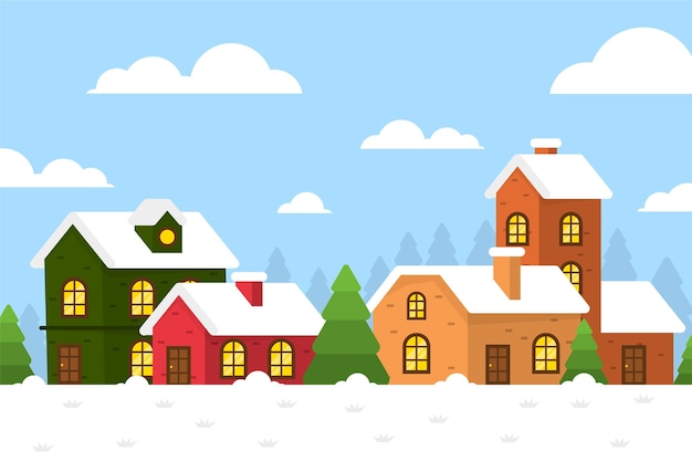 Flat christmas village illustration