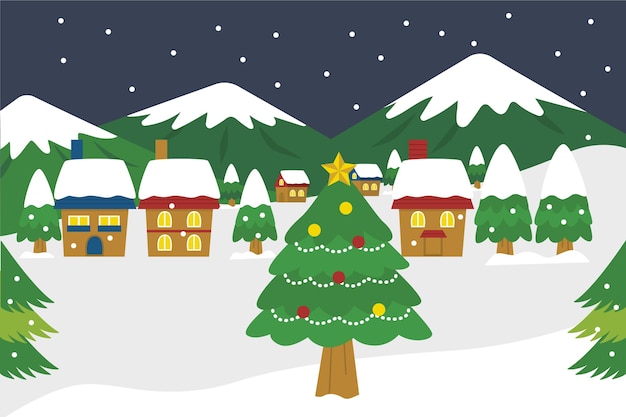 Vector flat christmas village illustration