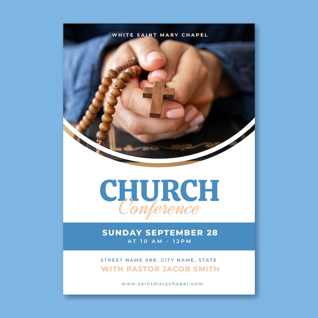 Flat church flyer with photo