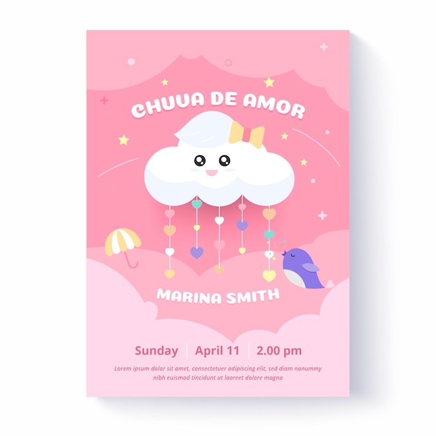 Flat chuva de amor baby shower invitation template