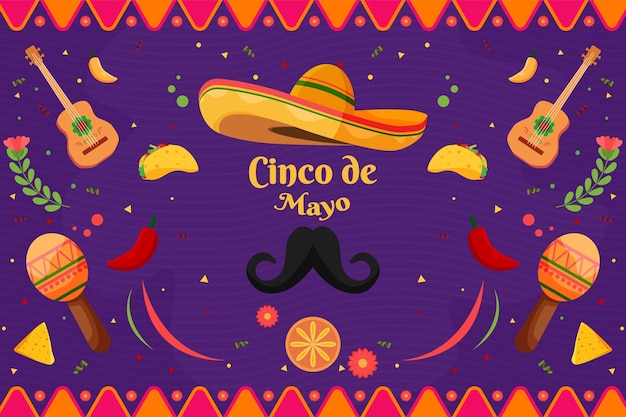 Flat Cinco De Mayo background with particle element