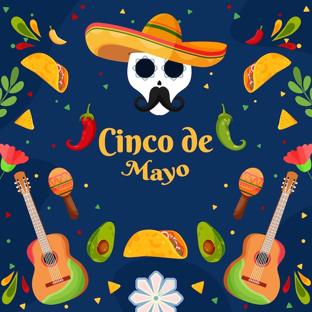 입자 요소와 평면 Cinco De Mayo 배경