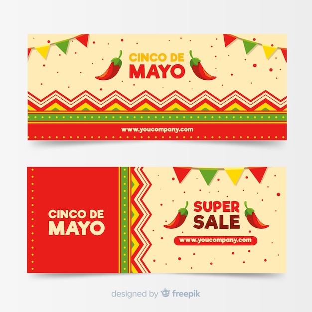 Flat cinco de mayo banners