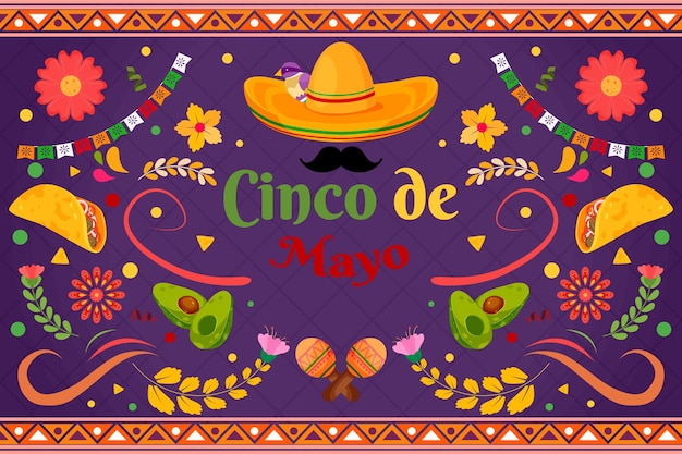 평면 Cinco De Mayo 축하 배경