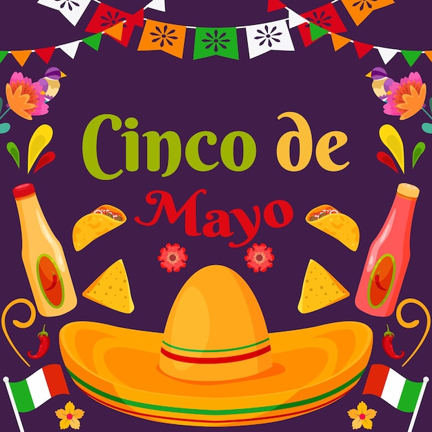 평면 Cinco De Mayo 축하 축제 배경