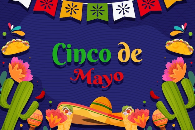 입자 요소와 평면 Cinco De Mayo 축제 휴일 배경