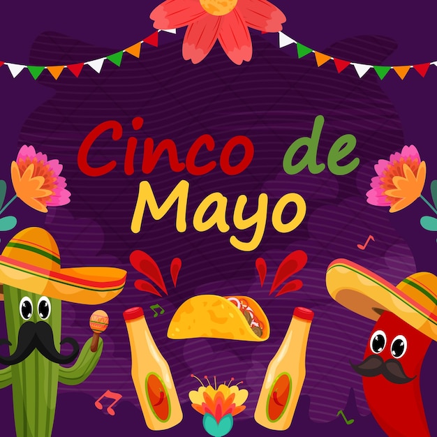 플랫 Cinco De Mayo 휴일 축하 배경