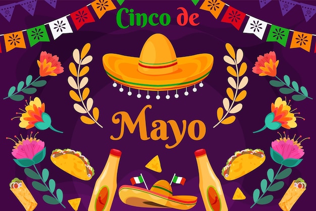 평면 Cinco De Mayo 멕시코 축제 휴일 배경