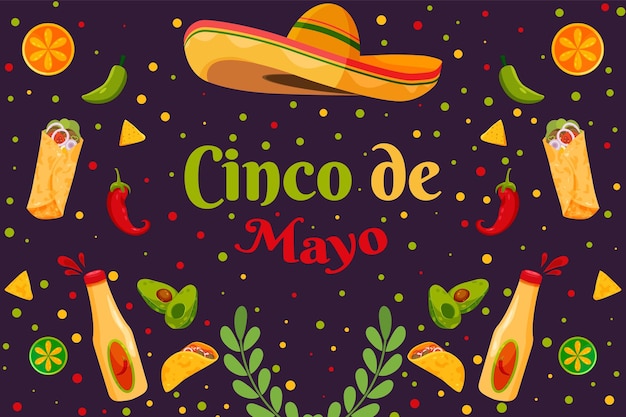 평면 Cinco De Mayo 멕시코 휴일 배경