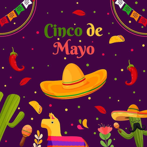 Flat Cinco De Mayo Mexican holiday celebration background