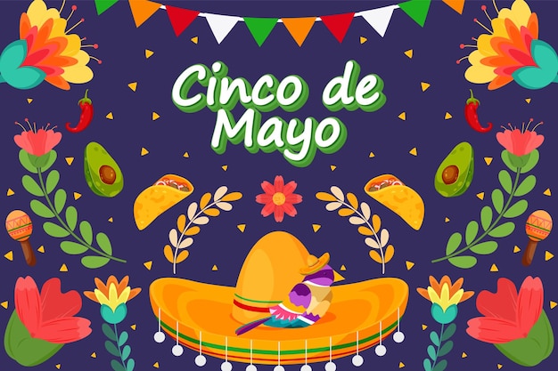 Плоский фон мексиканского праздника Cinco De Mayo