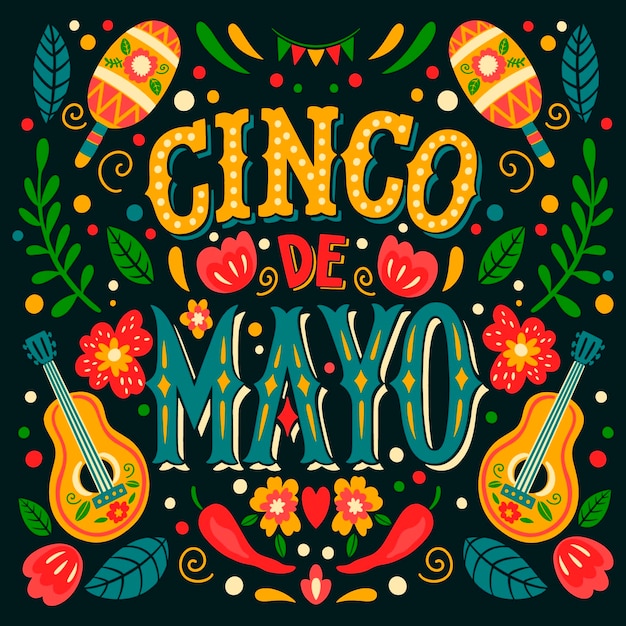 Flat cinco de mayo 텍스트 일러스트레이션