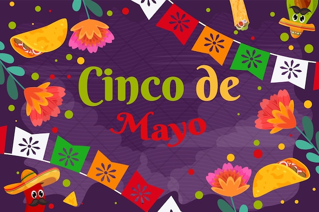 Плоский cinco de mayo с фоном элемента частиц