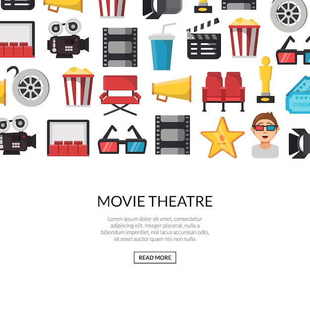 Flat cinema icons banner set