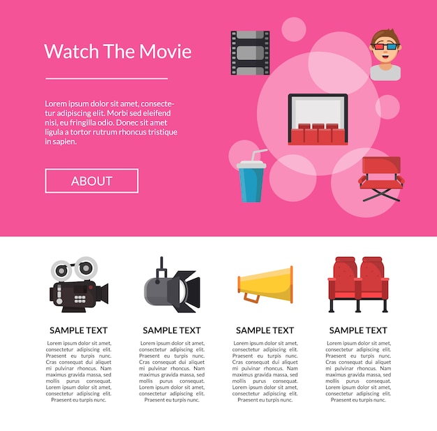  flat cinema icons landing page template 