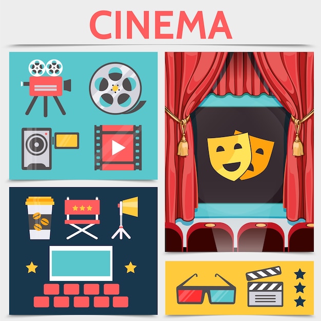 Flat cinematography icons composition 