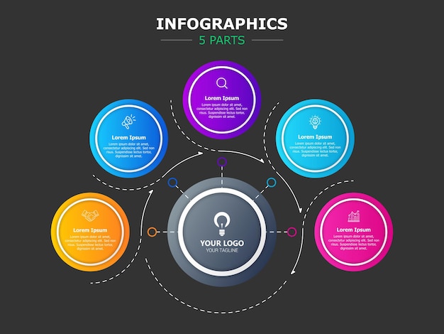 평면 원형 다채로운 비즈니스 infographic 단계