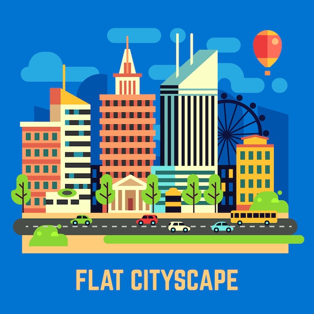 Vector flat city, urban landscape illustration.