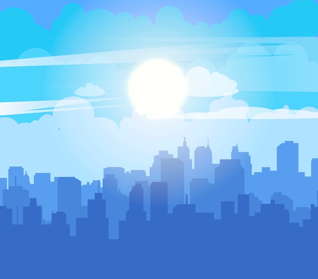 Vector flat cityscape with blue sky