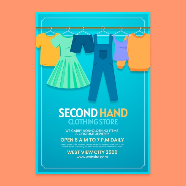 Flat clothing store vertical poster template