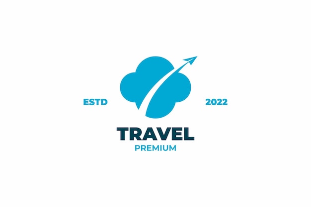 Плоское облако с самолетом для дизайна логотипа путешествия