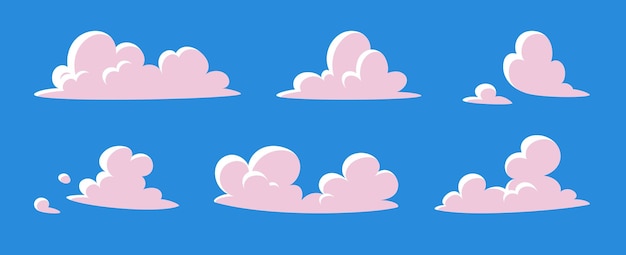 Flat clouds set Isolated clouds on blue background Vector illustration