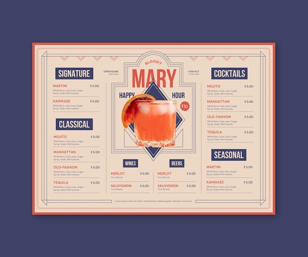 flat cocktail menu template