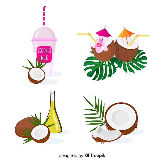 Vector flat coconut products pack
