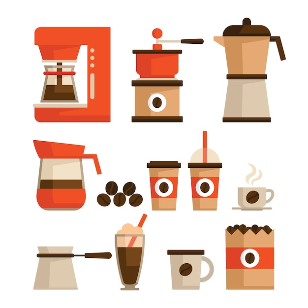 Vector flat coffee element collection