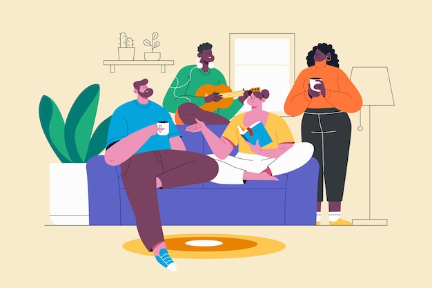 Vettore illustrazione di coliving piatta