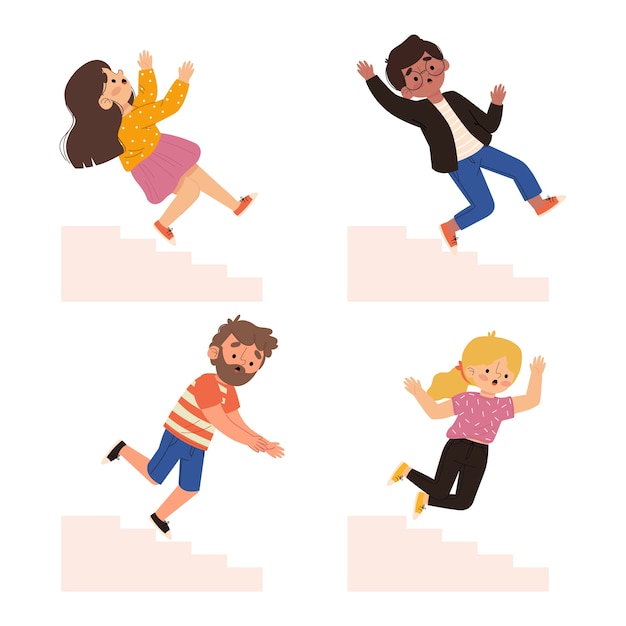 Vector flat collection of people falling